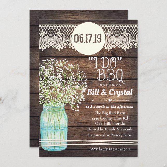 Rustic Wood I Do BBQ Couples Shower Invitation (Front/Back)