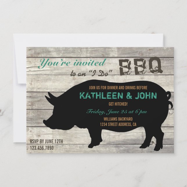 Rustic Wood "I Do" BBQ Rehearsal Dinner Invitation (Front)