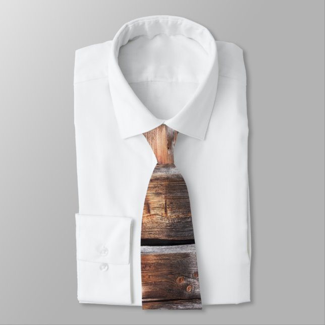 Rustic Wood + Initials Groomsmen Gift Neck Tie (Tied)