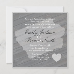 Rustic wood Iowa grey wedding invitations