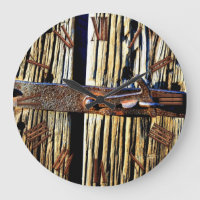 Rustic Wood & Iron Metal Latch Cottage Clock