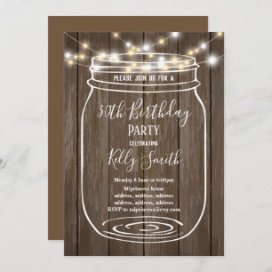 rustic wood, jar, birthday party invitation
