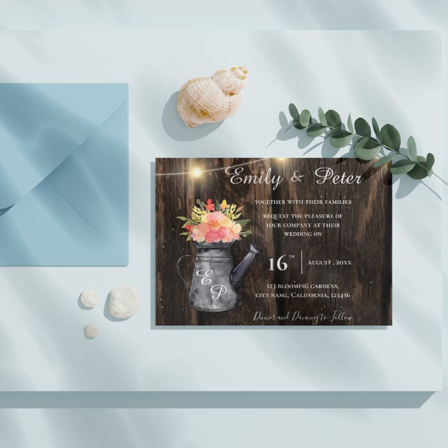 Rustic Wood Jug Orange Watercolor Floral Wedding (Rustic Wood Jug Orange Watercolor Floral Wedding Invitation)
