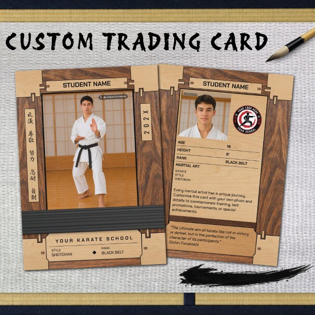 Rustic Wood Karate Black Belt Trading Card (A Black Belt is earned through commitment—celebrate the milestone with a personalized trading card.)