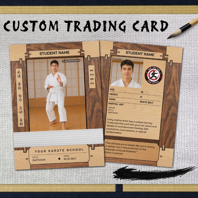 Rustic Wood Karate White Belt Trading Card (Every karate journey begins with a white belt—create a personalized keepsake.)