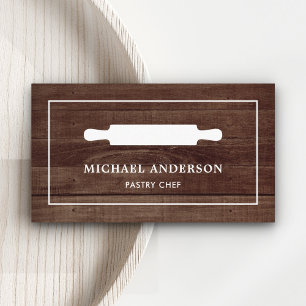 Rustic Wood Kitchen White Rolling Pin Pastry Chef Business Card
