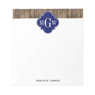 Rustic Wood L Planks #1 Navy Quatrefoil 3 M'gram Notepad