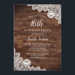 Rustic Wood Lace 16th Birthday Party Invitation<br><div class="desc">More Pretty Rustic Invitations in the Little Bayleigh Store!</div>