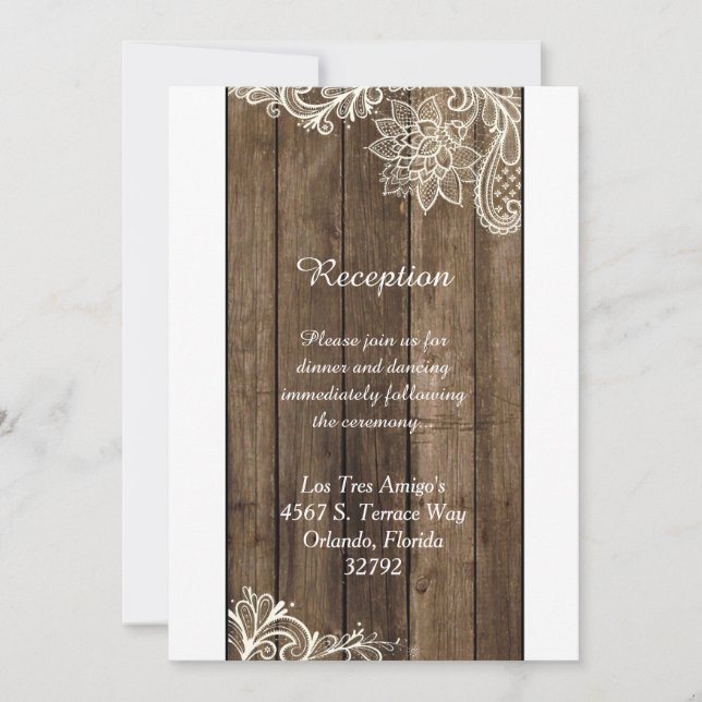 Rustic Wood Lace 3.5x7 Wedding Reception Card (Front)