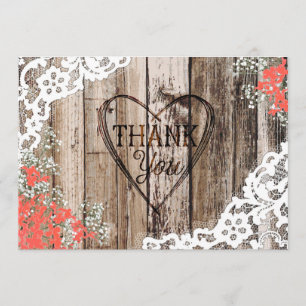 Rustic Wood Lace Baby's Breath Heart Thank You Card
