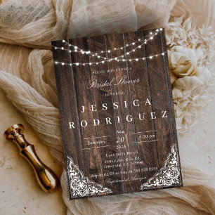 Rustic Wood Lace Bridal Shower Invitation