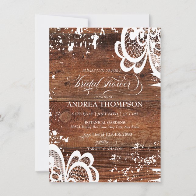 Rustic Wood | Lace Bridal Shower Invitation (Front)