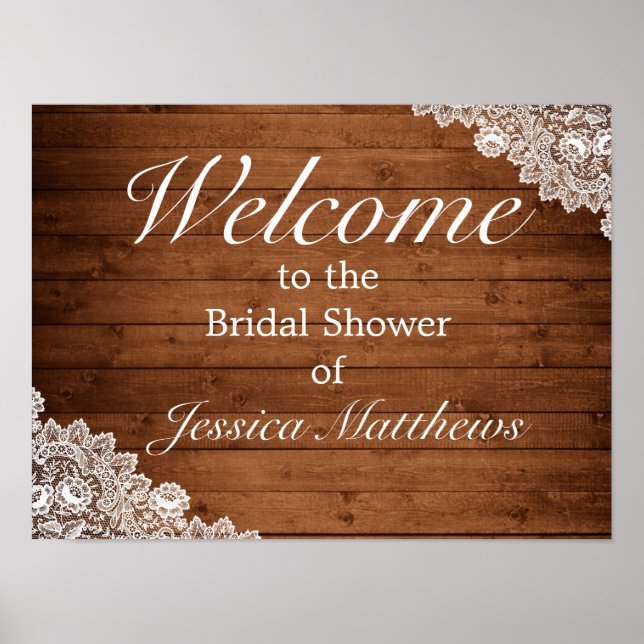 Rustic Wood & Lace Bridal Shower Welcome Sign (Front)