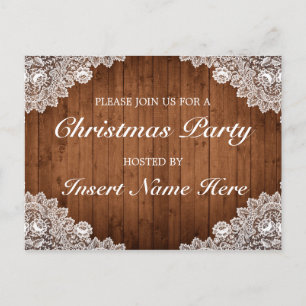 Rustic Wood & Lace Christmas Invitation Postcard