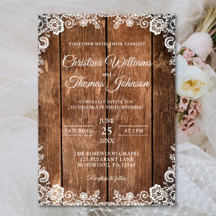Rustic Wood Lace Country Wedding Invitation