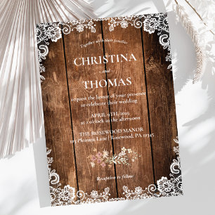Rustic Wood Lace Country Wedding Invitation