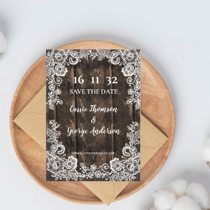 Rustic Wood Lace Country Wedding Save the Date