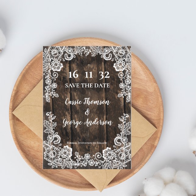 Rustic Wood Lace Country Wedding Save the Date (Rustic Wood Lace Country Wedding Save the Date)