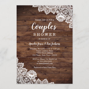 Rustic Wood Lace Couples Wedding Shower Invitation