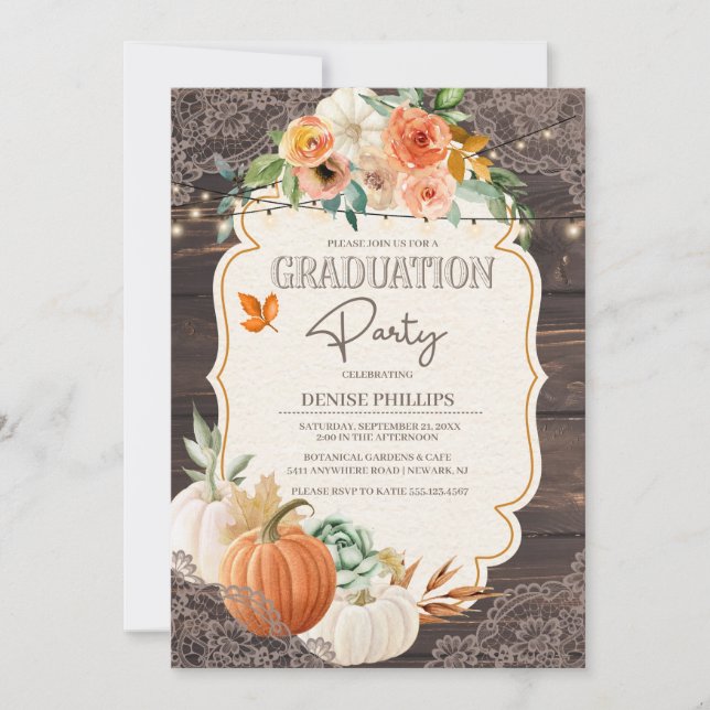 Rustic Wood Lace Fall Graduation Party Invitation (Front)