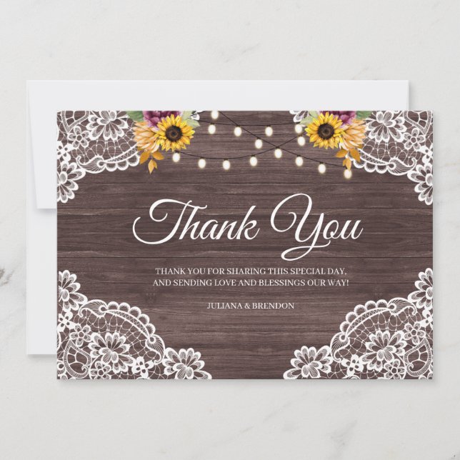 Rustic Wood Lace Fall Thank You Card (Front)