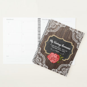 Rustic Wood & Lace Floral Chalkboard Country Chic Planner