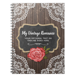 Rustic Wood & Lace Floral Chalkboard Country Chic Spiral Notebook