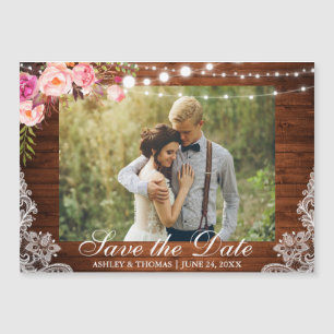 Rustic Wood Lace Floral Magnetic Save the Date