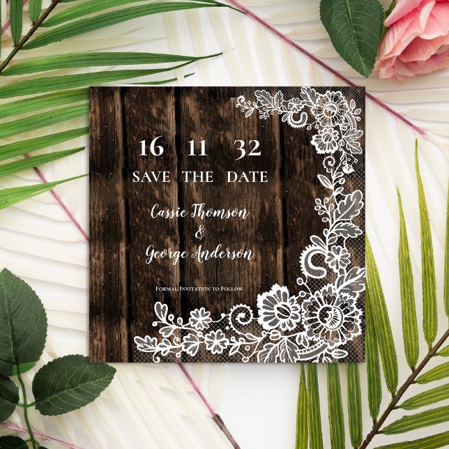 Rustic Wood Lace Floral Wedding Announcement (Rustic Wood Lace Floral Wedding Announcement)