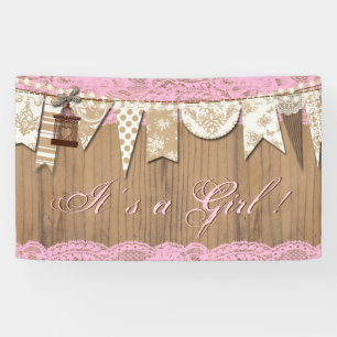 Rustic Wood Lace Girl Baby Shower Banner