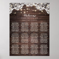 Rustic Wood Lace Lights Wedding Seating Chart