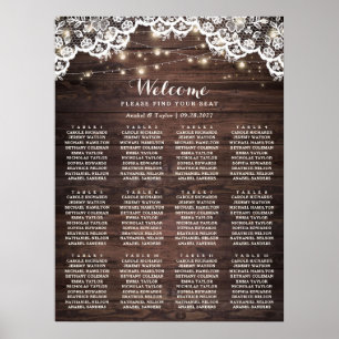 Rustic Wood Lace Lights Wedding Seating Chart