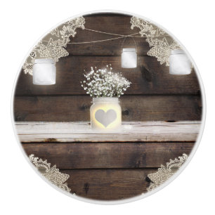 Rustic Wood, Lace & Mason Jars Barn Elegant Custom Ceramic Knob