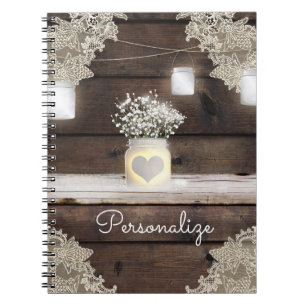 Rustic Wood, Lace & Mason Jars Barn Elegant Custom Spiral Notebook