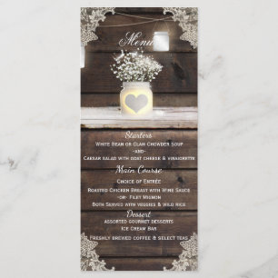 Rustic Wood, Lace & Mason Jars Barn Wedding Menu