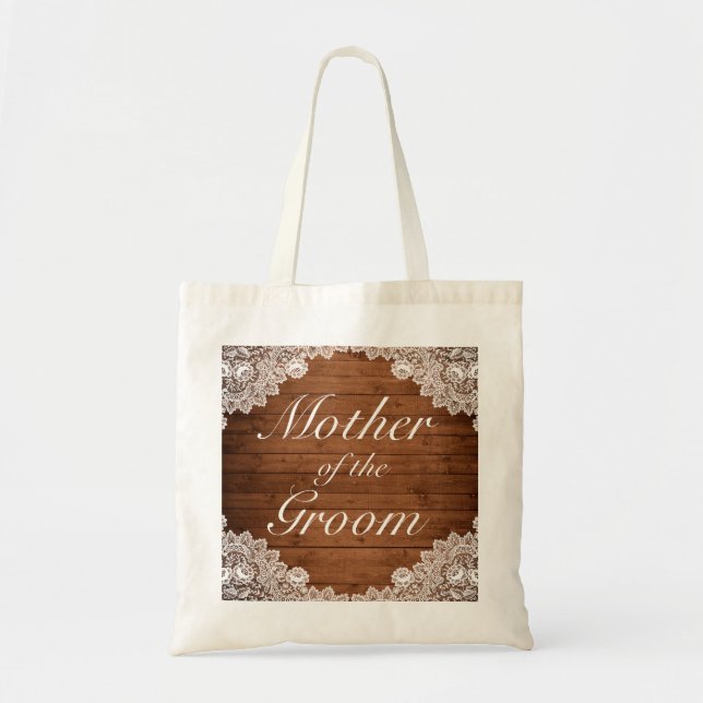 Rustic Wood & Lace Mother of Groom  Bride Wedding Tote Bag (Front)