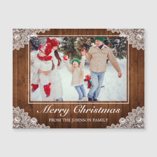 Rustic Wood & Lace Photo Merry Christmas Greeting