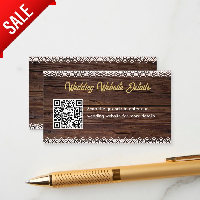 Rustic Wood Lace QR CODE Wedding Website Details Enclosure Card (Creator Uploaded)