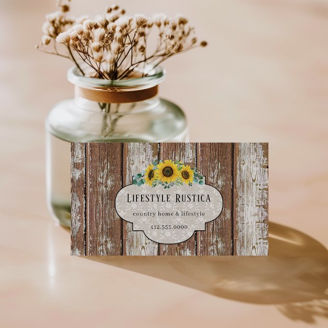 Rustic Wood Lace Shabby Grunge Sunflower  Business Card (Creator Uploaded)