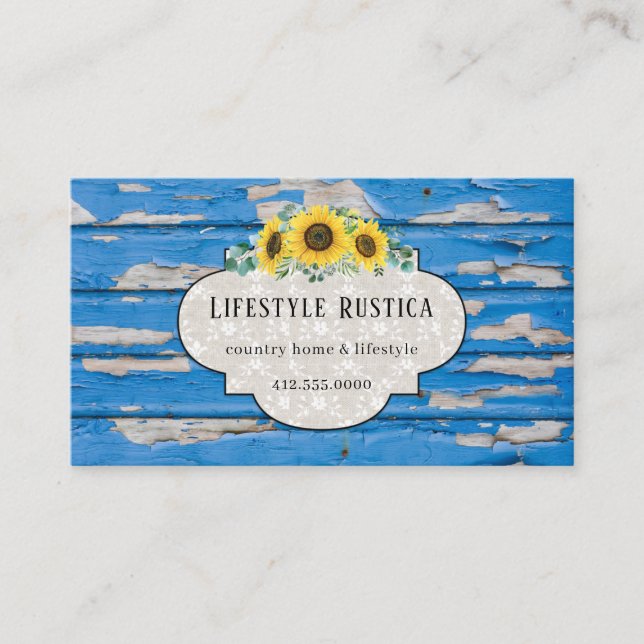 Rustic Wood Lace Shabby Grunge Sunflower  Business Card (Front)
