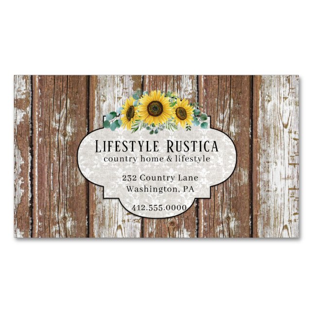 Rustic Wood Lace Shabby Grunge Sunflower Magnet  (Front)