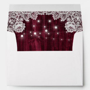 Rustic Wood Lace String Lights Burgundy Wedding Envelope