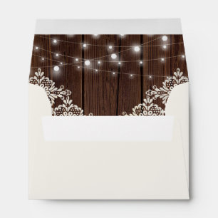 Rustic Wood Lace String Lights Wedding Envelope
