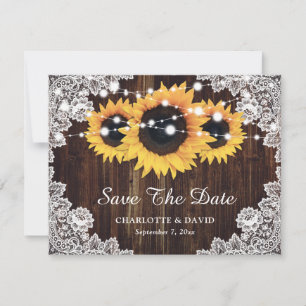Rustic Wood Lace Sunflower Wedding Announcement