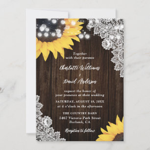 Rustic Wood Lace Sunflower Wedding Invitations