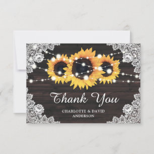 Rustic Wood Lace Sunflower Wedding Thank You Card