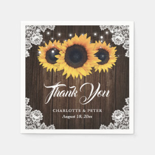 Rustic Wood Lace Sunflower Wedding Thank You Napkin