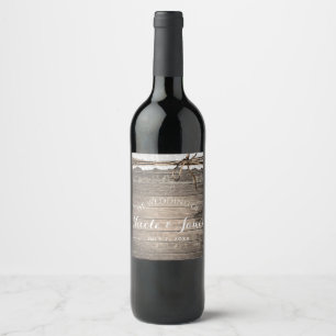 Rustic Wood Lace Twine Barn Wedding Custom Wine Label