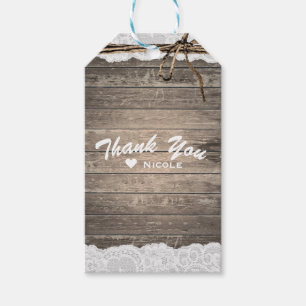 Rustic Wood Lace & Twine Romantic Wedding Favour Gift Tags
