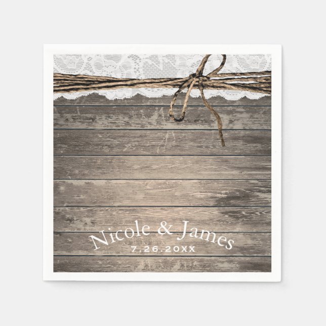 Rustic Wood Lace Twine Romantic Wedding Reception Napkin (Front)